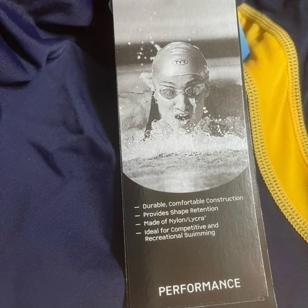 TYR Girl’s  Alliance Splice Maxback Swimsuit - Navy Gold - Size 32 (13/14) NWT